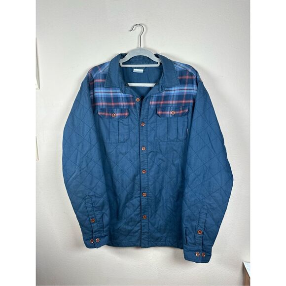 Columbia Flannel Shacket Jacket Blue Quilted Lined Heavyweight button up sz Larg - Picture 1 of 6